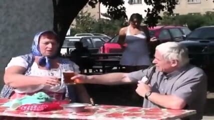 Old Man's Threesome Gift With A Young Blonde